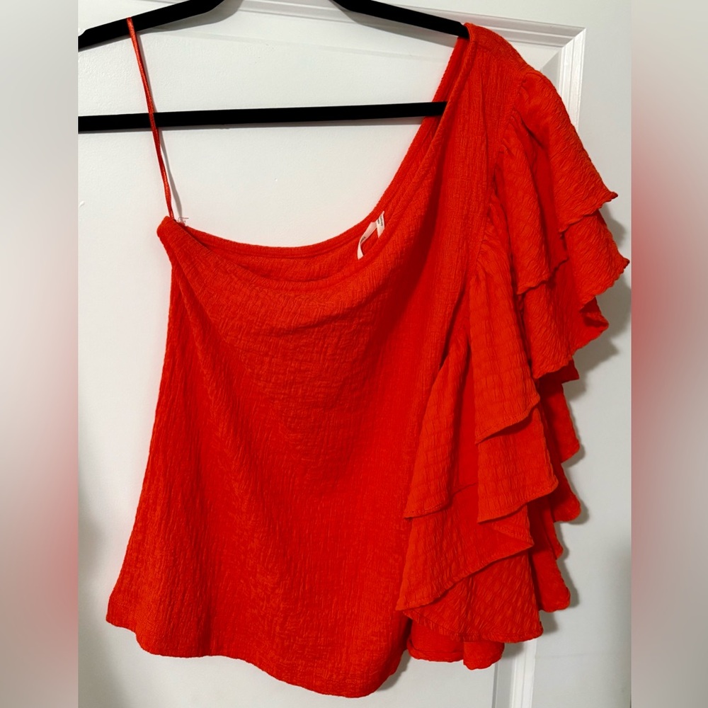 Anthropologie One Shoulder Summer Ruffle  Top
